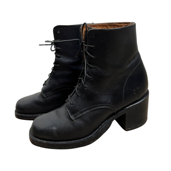 Frye Shoes - FRYE Combat Black Leather Lace Up Booties Boots Size 5.5